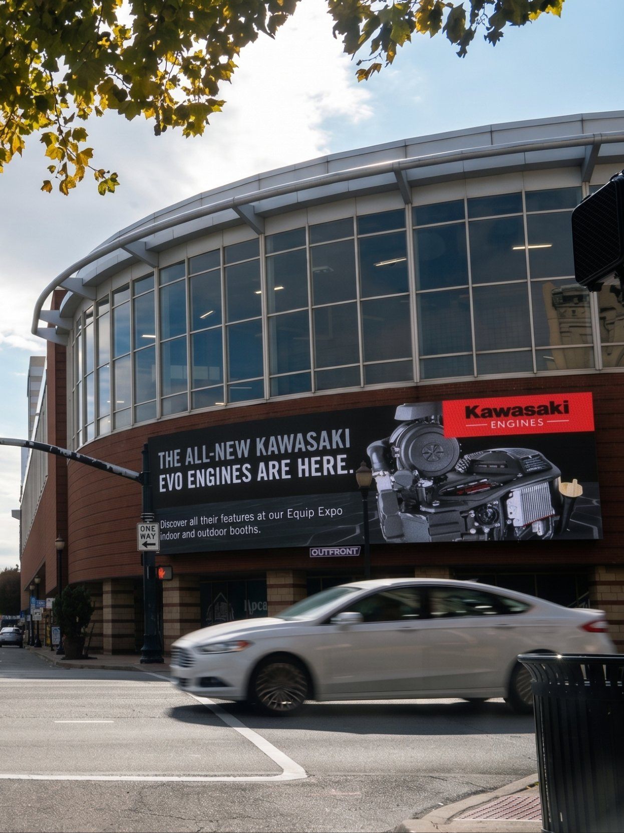 Kawasaki EVO engines billboard wrapping a conference center