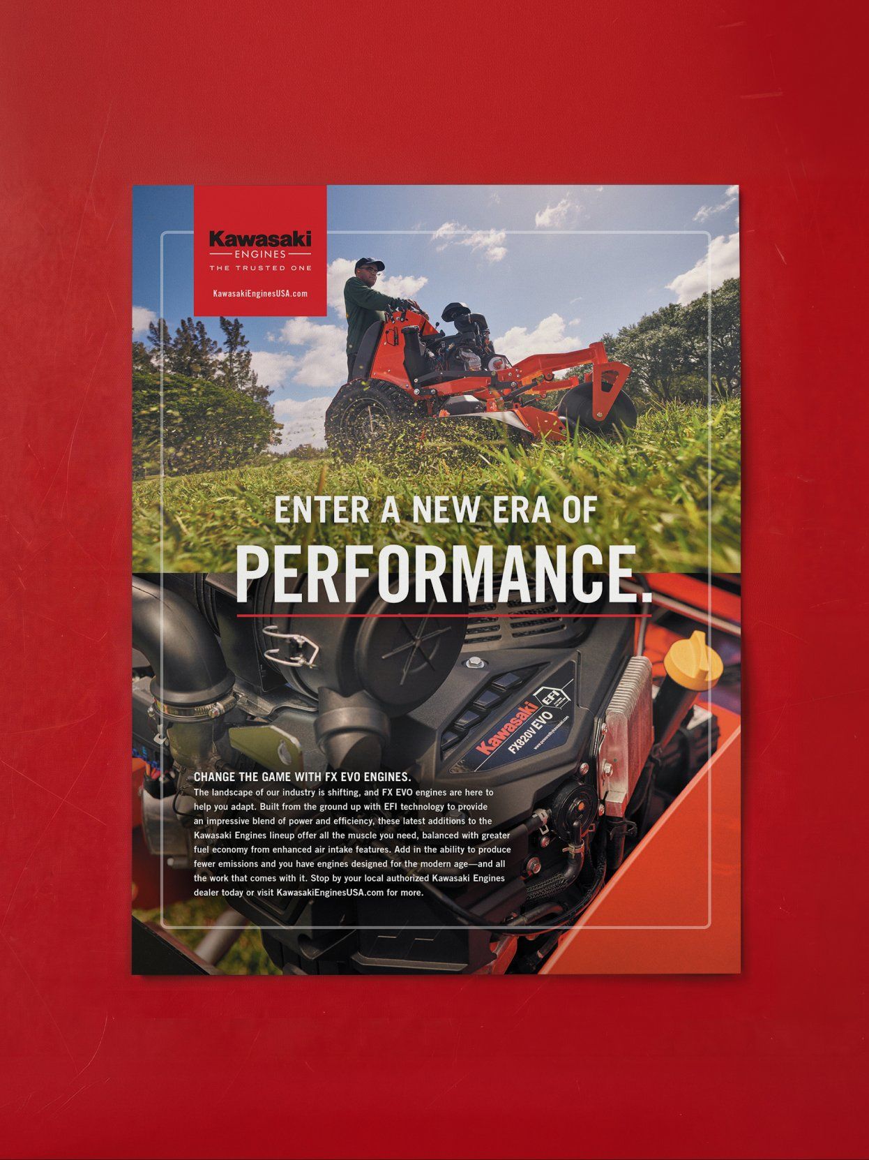 Kawasaki Engines print ad reading Enter a new era of performance