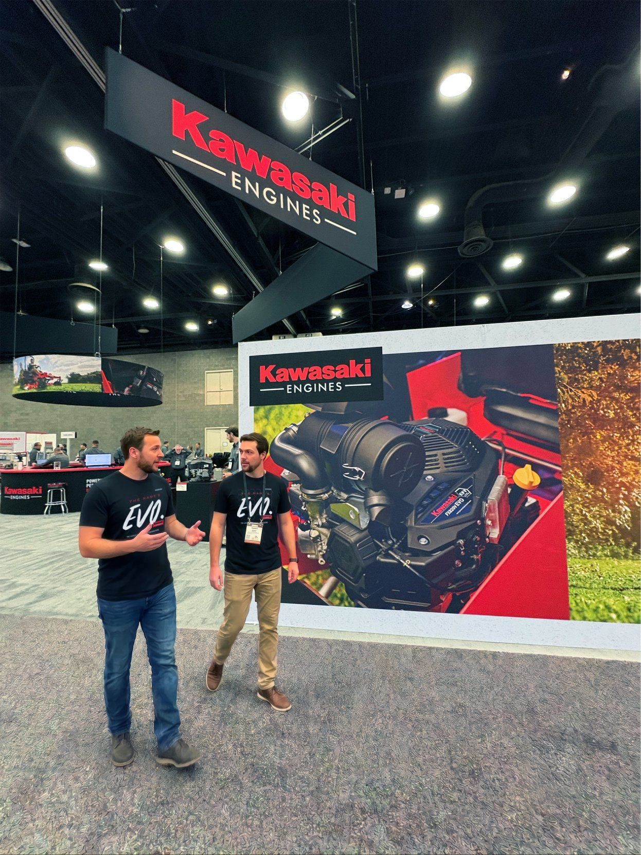 Kawasaki Engines trade show booth on a convention floor