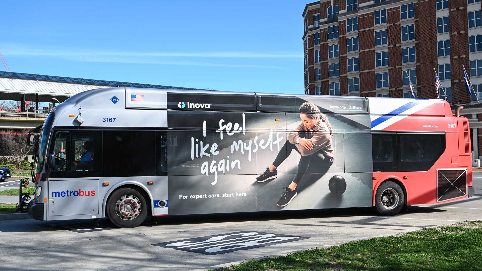 Inova wrapped bus advertisement